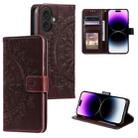 For iPhone 16 Plus Totem Flower Embossed Leather Phone Case(Brown) - 1