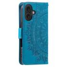 For iPhone 16 Plus Totem Flower Embossed Leather Phone Case(Blue) - 3