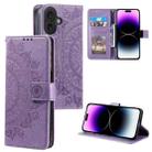 For iPhone 16 Plus Totem Flower Embossed Leather Phone Case(Purple) - 1