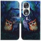 For Honor 90 Coloured Drawing Flip Leather Phone Case(Oil Painting Owl) - 1