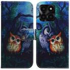 For Honor X6a Coloured Drawing Flip Leather Phone Case(Oil Painting Owl) - 1