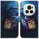 For Honor Magic6 Pro Coloured Drawing Flip Leather Phone Case(Oil Painting Owl) - 1