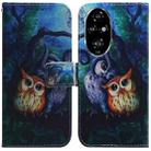 For Honor 200 Pro Coloured Drawing Flip Leather Phone Case(Oil Painting Owl) - 1