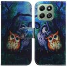 For Honor X6b Coloured Drawing Flip Leather Phone Case(Oil Painting Owl) - 1