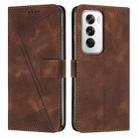 For OPPO Reno12 5G Global Dream Triangle Leather Phone Case with Lanyard(Brown) - 1