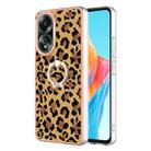 For OPPO A58 4G Electroplating Dual-side IMD Phone Case with Ring Holder(Leopard Print) - 1