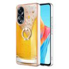 For OPPO A58 4G Electroplating Dual-side IMD Phone Case with Ring Holder(Draft Beer) - 1