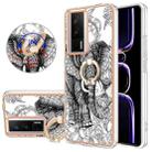 For Xiaomi Poco F5 Pro 5G / Redmi K60 Electroplating Dual-side IMD Phone Case with Ring Holder(Totem Elephant) - 1