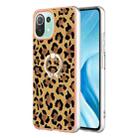 For Xiaomi 11 Lite Electroplating Dual-side IMD Phone Case with Ring Holder(Leopard Print) - 1