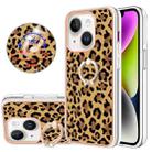 For iPhone 15 Plus Electroplating Dual-side IMD Phone Case with Ring Holder(Leopard Print) - 1