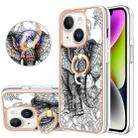 For iPhone 15 Plus Electroplating Dual-side IMD Phone Case with Ring Holder(Totem Elephant) - 1