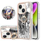 For iPhone 15 Electroplating Dual-side IMD Phone Case with Ring Holder(Totem Elephant) - 1