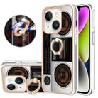 For iPhone 14 Electroplating Dual-side IMD Phone Case with Ring Holder(Retro Radio) - 1