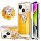 For iPhone 14 Electroplating Dual-side IMD Phone Case with Ring Holder(Draft Beer) - 1