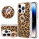 For iPhone 14 Pro Electroplating Dual-side IMD Phone Case with Ring Holder(Leopard Print) - 1
