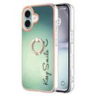 For iPhone 16 Plus Electroplating Dual-side IMD Phone Case with Ring Holder(Smile) - 1