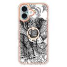 For iPhone 16 Plus Electroplating Dual-side IMD Phone Case with Ring Holder(Totem Elephant) - 2