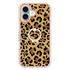 For iPhone 16 Electroplating Dual-side IMD Phone Case with Ring Holder(Leopard Print) - 2