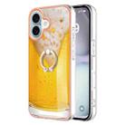 For iPhone 16 Electroplating Dual-side IMD Phone Case with Ring Holder(Draft Beer) - 1