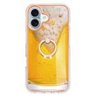 For iPhone 16 Electroplating Dual-side IMD Phone Case with Ring Holder(Draft Beer) - 2