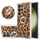 For Samsung Galaxy S23 Ultra 5G Electroplating Dual-side IMD Phone Case with Ring Holder(Leopard Print) - 1