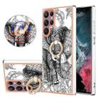 For Samsung Galaxy S22 Ultra 5G Electroplating Dual-side IMD Phone Case with Ring Holder(Totem Elephant) - 1