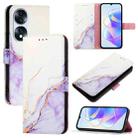 For Honor 70 PT003 Marble Pattern Flip Leather Phone Case(White Purple) - 1