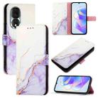 For Honor 80 PT003 Marble Pattern Flip Leather Phone Case(White Purple) - 1