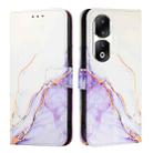 For Honor 90 Pro PT003 Marble Pattern Flip Leather Phone Case(White Purple) - 2