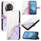 For Honor Magic5 Pro PT003 Marble Pattern Flip Leather Phone Case(White Purple) - 1