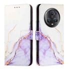 For Honor Magic5 Pro PT003 Marble Pattern Flip Leather Phone Case(White Purple) - 2