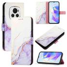 For Honor Magic6 PT003 Marble Pattern Flip Leather Phone Case(White Purple) - 1