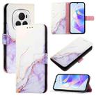 For Honor Magic6 Pro PT003 Marble Pattern Flip Leather Phone Case(White Purple) - 1