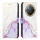 For Honor X9c 5G PT003 Marble Pattern Flip Leather Phone Case(White Purple) - 2