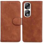 For Honor 90 Pro Skin Feel Pure Color Flip Leather Phone Case(Brown) - 1