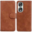 For Honor 90 Skin Feel Pure Color Flip Leather Phone Case(Brown) - 1