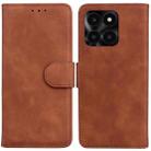 For Honor X6a Skin Feel Pure Color Flip Leather Phone Case(Brown) - 1