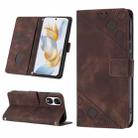 For Honor 90 Skin-feel Embossed Leather Phone Case(Brown) - 1