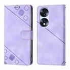 For Honor 70 Pro Skin-feel Embossed Leather Phone Case(Light Purple) - 2