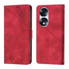 For Honor 70 Pro Skin-feel Embossed Leather Phone Case(Red) - 2