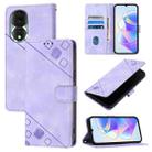 For Honor 80 Skin-feel Embossed Leather Phone Case(Light Purple) - 1