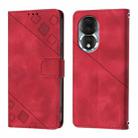 For Honor 80 Skin-feel Embossed Leather Phone Case(Red) - 2