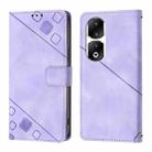 For Honor 90 Pro Skin-feel Embossed Leather Phone Case(Light Purple) - 2