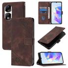 For Honor 90 Pro Skin-feel Embossed Leather Phone Case(Brown) - 1