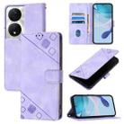 For Honor 90 Smart / X7b 4G / 5G Skin-feel Embossed Leather Phone Case(Light Purple) - 1