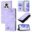 For Honor Magic6 5G Global Skin-feel Embossed Leather Phone Case(Light Purple) - 1