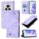 For Honor Magic6 Pro 5G Global Skin-feel Embossed Leather Phone Case(Light Purple) - 1