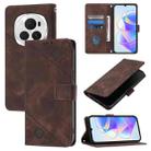 For Honor Magic6 Pro 5G Global Skin-feel Embossed Leather Phone Case(Brown) - 1