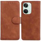 For OnePlus Nord 3 Skin Feel Pure Color Flip Leather Phone Case(Brown) - 1