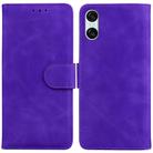 For Sony Xperia 10 VI Skin Feel Pure Color Flip Leather Phone Case(Purple) - 1